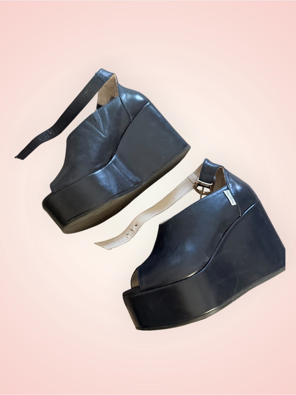 Marco Moreno Black Leather ankle strap platform sz EU 36.5